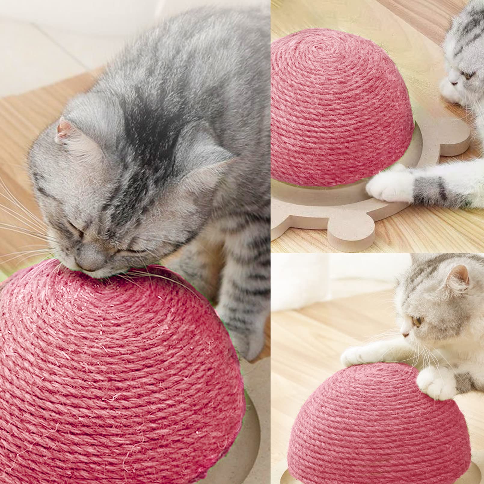 Fhiny Cats Scratching Ball, Natural Sisal Scratching Toy with Roller Track Toys and Wooden Base Kitten Turtle Shape Scratch Post for Indoor Cats Interactive Training Exercise Scratcher for Small Pets