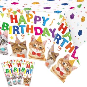 3 pack cute cat theme plastic tablecloth 54 x 108 inch kitten cat paw print disposable table cover for kids baby shower birthday decorations party supplies multi color