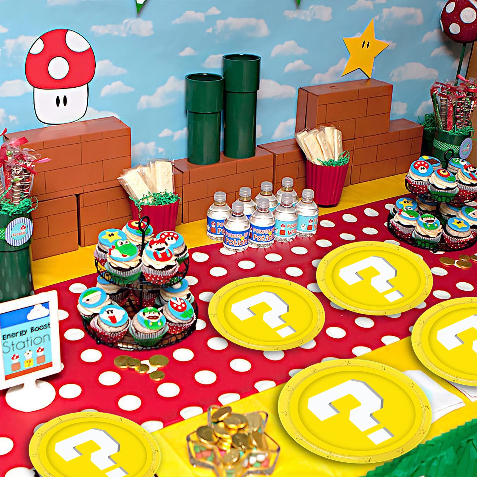 Nuwontun Mario Birthday Party Supplies Mario Birthday Party Decorations,32PCS Plates Set for Mario Birthday Baby Shower Decor