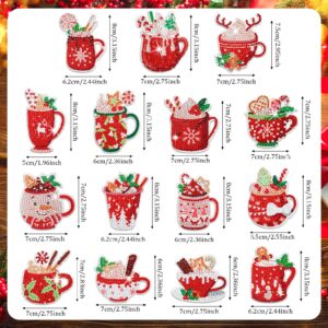 15 Pieces Christmas Diamond Painting Keychain Diamond Painting Ornaments 5D DIY Diamond Painting Keychain Hot Cocoa Christmas Diamond Art Ornaments for Kids Christmas DIY Crafts Family Decor (Cute)