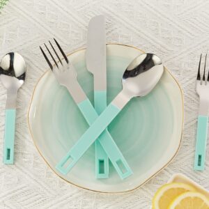 ANNOVA Silverware Set 20 Pieces Stainless Steel Cutlery Color Block Handle Modern Style Flatware - 4 x Dinner Knife; 4 x Dinner Fork; 4 x Salad fork; 4 x Dinner Spoon; 4 x Dessert Spoon (Turquoise)