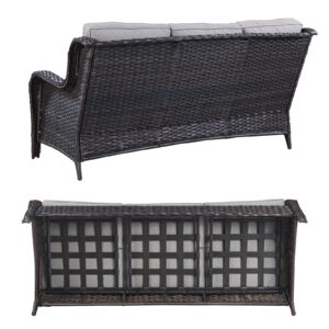 HUMMUH 3 Piece Patio Furniture Set All Weather Wicker Outdoor Sectional Sofa Manual Weaving Rattan High Curved Back Patio Couch with Ottomans