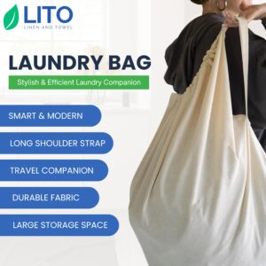 Laundry Bags |Christmas DIY| Canvas Cotton Long Strap & Drawstring Closure| Travel Laundry Bag for Dirty Clothes |Hamper Liner Bag| Washable Home Storage College Dorm& Back-to-School| 28"x36"-1 Pack