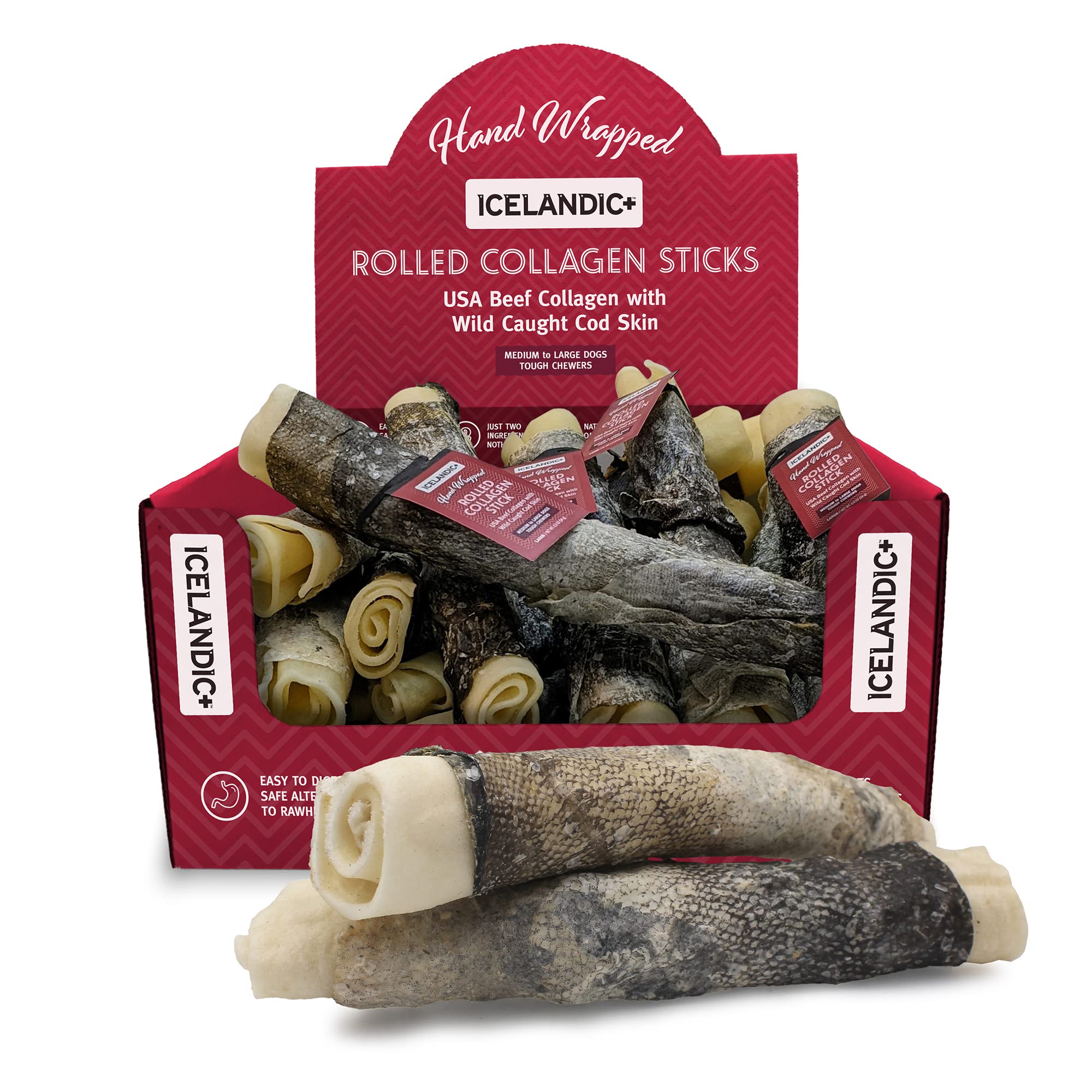 Icelandic+ Beef Rolled Collagen Stick with Wrapped Fish 8" Dog Treat