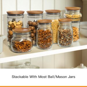 6-Pack Wide Mouth Wooden Mason Jar Lids for Ball/Mason Jars, Reusable Acacia Wood Mason Jar Lids with Airtight Silicone Seal Perfect for Dry Food Storage (Brown)