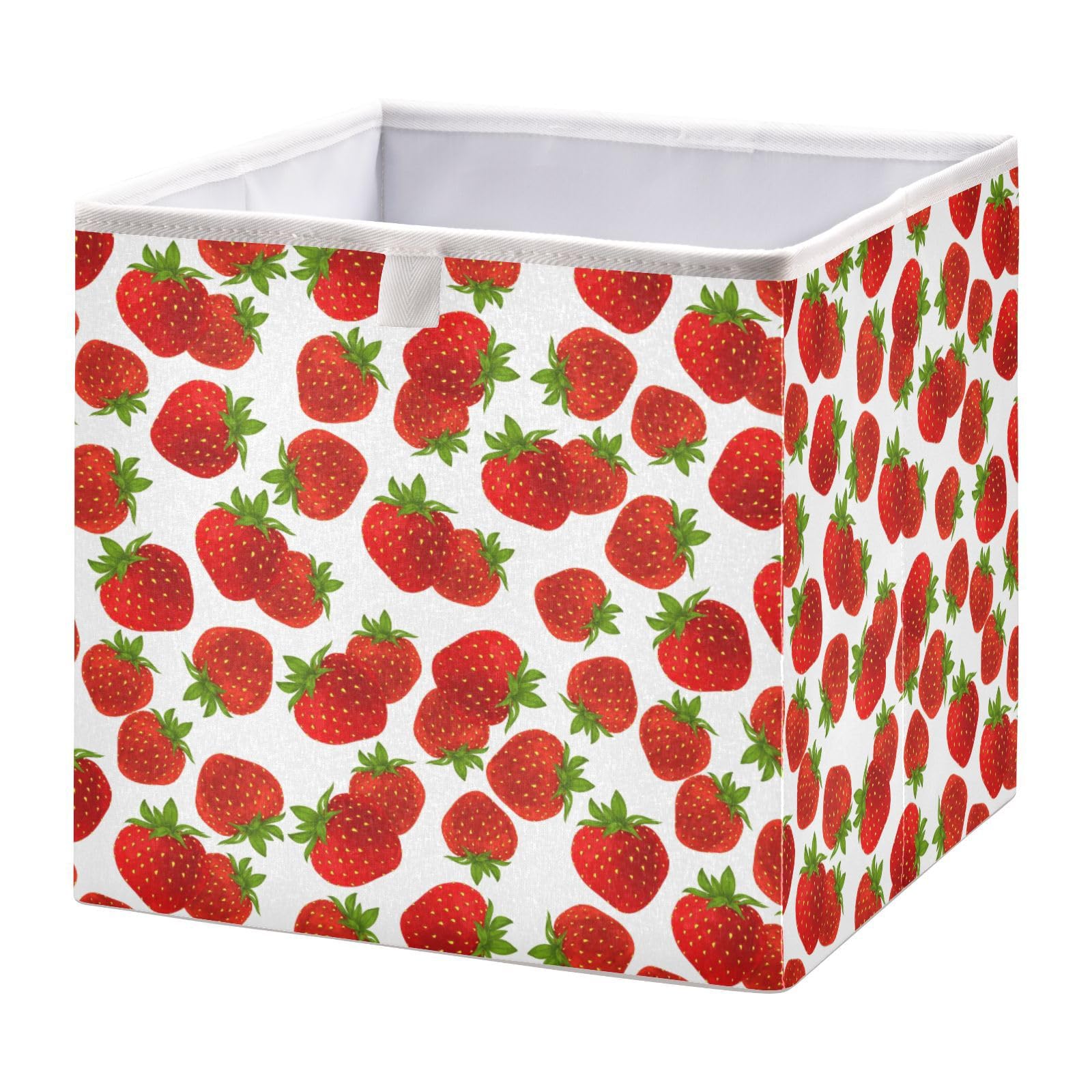 Sletend Cube Storage Bins Strawberry Fruits Collapsible Storage Baskets Foldable Fabric Storage Box for Clothes, Toys 11" x 11" x 11"