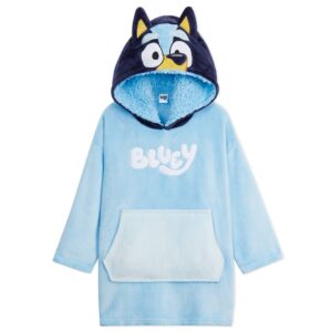 bluey girls fleece poncho - cosy fleece oversized hoodies for kids (blue/navy, 4-6 years)