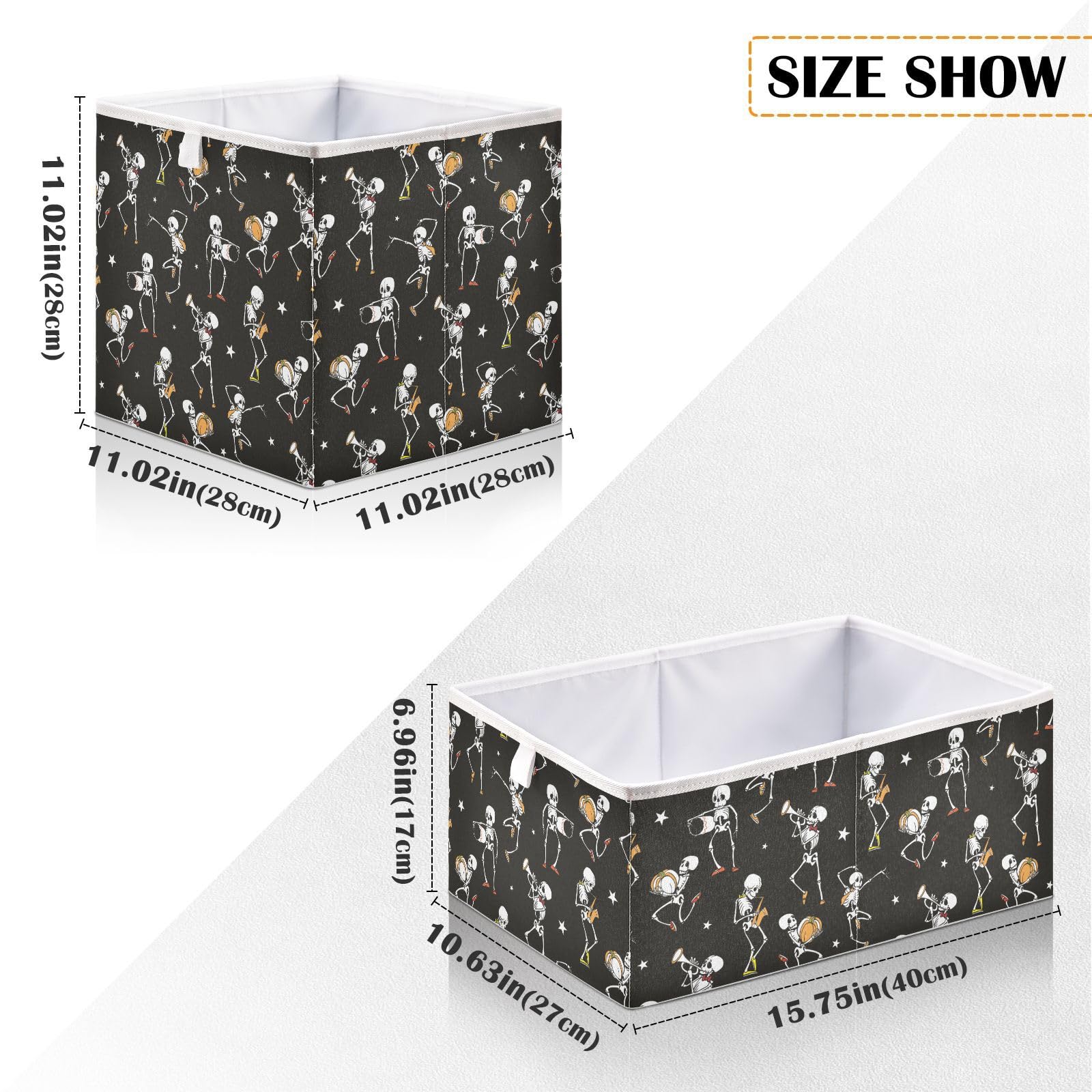 Sletend Cube Storage Bins Skull Collapsible Storage Baskets Foldable Fabric Storage Box for Clothes, Toys 11" x 11" x 11"