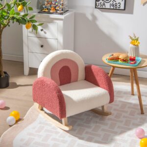 Costzon Kids Sofa, Red, Rocking Chair with Solid Wood Frames, Plush Fabric, Anti-Tip Design for Kids Room, Nursery, Playroom, Preschool, Birthday Gift for Boys Girls, Toddler Furniture Armchair