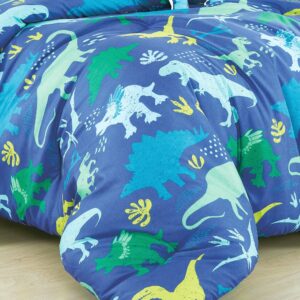 Blue Dinosaurs Print Comforter Set for Boys Girls teen, Twin size bedding for kids bedroom include comforter fitted sheet pillow sham and Dinosaur Pillow (Blue Dinosaurs, Twin)