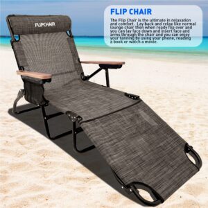 EasyGo Product FLIP Face Down Tanning Chaise Lounge Chair with Face & Arm Holes - 4 Legs Support - Textilene Material - 6 Position - Arm Head Rest Pillow - Beach or Home Use - PATENTS Pending, Brown