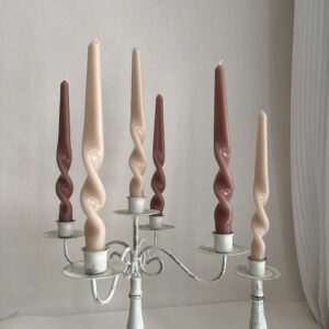 PAMELIFE Spiral Taper Candles - Set of 6 Twisted Candle 9.5 Inch Tall for Home Decoration Holiday Wedding Party(Brown)