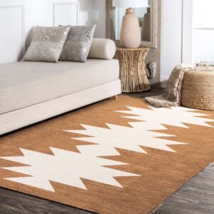 JONATHAN Y WSH110A-4 Chayton Minimalist Geometric Machine-Washable Indoor Area -Rug, Bohemian Southwestern Modern Easy -Cleaning,Bedroom,Kitchen,Living Room,Non Shedding, Terracotta/Cream, 4 X 6