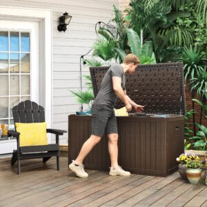 YITAHOME XXL 230 Gallon Large Deck Box,Outdoor Storage for Patio Furniture Cushions,Garden Tools with Flexible Divider, Waterproof,Lockable (Brown)