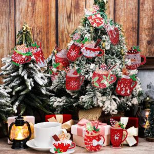 15 Pieces Christmas Diamond Painting Keychain Diamond Painting Ornaments 5D DIY Diamond Painting Keychain Hot Cocoa Christmas Diamond Art Ornaments for Kids Christmas DIY Crafts Family Decor (Cute)