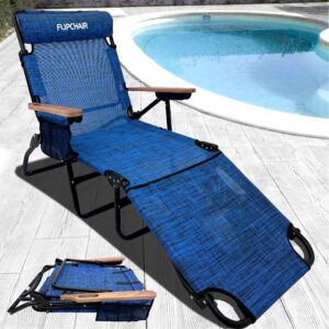 EasyGo Product FLIP Patio Chaise Lounger Chair for Tanning with Face & Arm Holes 4 Legs Support Textilene Material 6 Position Reclining Head Rest Pillow Beach or Home Use-PATENTS Pending, 1 Pack, Blue