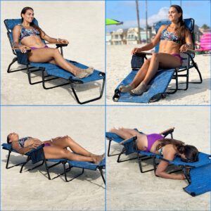 EasyGo Product FLIP Patio Chaise Lounger Chair for Tanning with Face & Arm Holes 4 Legs Support Textilene Material 6 Position Reclining Head Rest Pillow Beach or Home Use-PATENTS Pending, 1 Pack, Blue