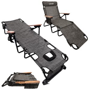 easygo product flip face down tanning chaise lounge chair with face & arm holes - 4 legs support - textilene material - 6 position - arm head rest pillow - beach or home use - patents pending, brown