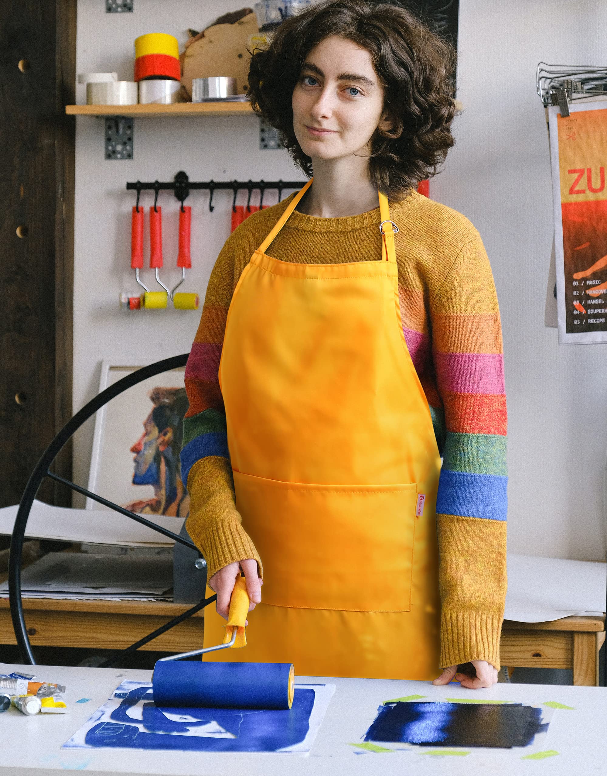 Zihuatailor Orange Yellow Apron for Women with Pockets | Lightweight and Adjustable Apron