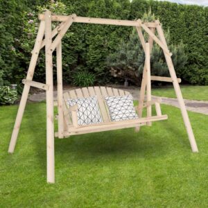 VINGLI Heavy Duty 880 LBS Wooden Patio Porch Swing with A-Frame Stand, Hanging Swing Bench Chair with Frame for Outside, Yard, Garden (Natural)