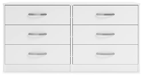 Signature Design by Ashley Flannia Modern 6 Drawer Dresser with Ball-bearing Construction and Safety Stop, White