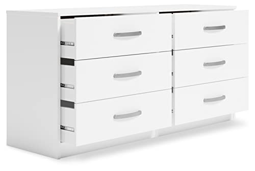 Signature Design by Ashley Flannia Modern 6 Drawer Dresser with Ball-bearing Construction and Safety Stop, White