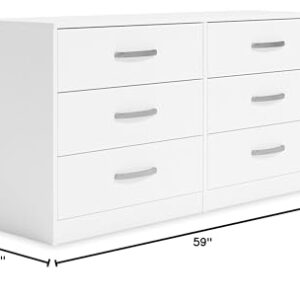 Signature Design by Ashley Flannia Modern 6 Drawer Dresser with Ball-bearing Construction and Safety Stop, White