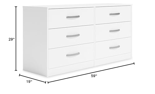 Signature Design by Ashley Flannia Modern 6 Drawer Dresser with Ball-bearing Construction and Safety Stop, White