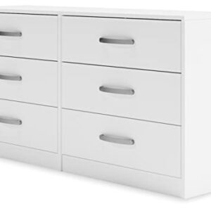 Signature Design by Ashley Flannia Modern 6 Drawer Dresser with Ball-bearing Construction and Safety Stop, White