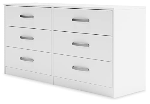 Signature Design by Ashley Flannia Modern 6 Drawer Dresser with Ball-bearing Construction and Safety Stop, White