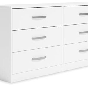 Signature Design by Ashley Flannia Modern 6 Drawer Dresser with Ball-bearing Construction and Safety Stop, White