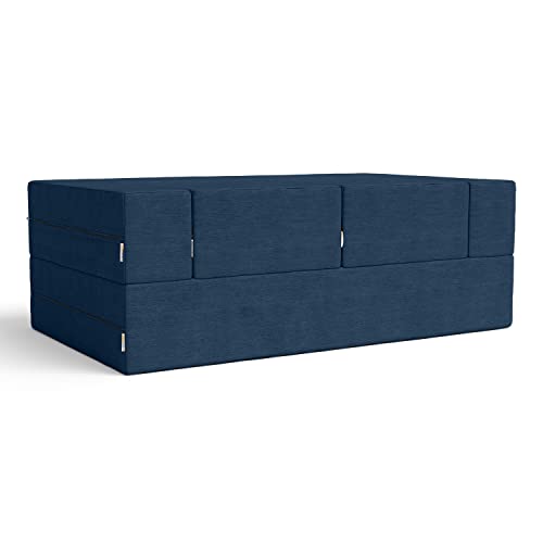 Jaxx Zipline Convertible Sleeper Loveseat & Ottomans, Textured Microvelvet - Indigo