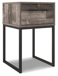 signature design by ashley neilsville industrial 1 drawer nightstand with metal legs, 26" tall, gray & black