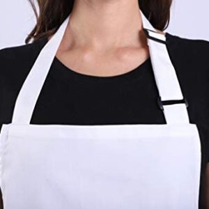 ALIPOBO Bib Aprons Set for Women and Men, Kitchen Chef Apron with 2 Pockets and 40" Long Ties, Plus Size Adjustable Apron and Hat for Cooking - 32" x 28" - White