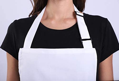 ALIPOBO Bib Aprons Set for Women and Men, Kitchen Chef Apron with 2 Pockets and 40" Long Ties, Plus Size Adjustable Apron and Hat for Cooking - 32" x 28" - White