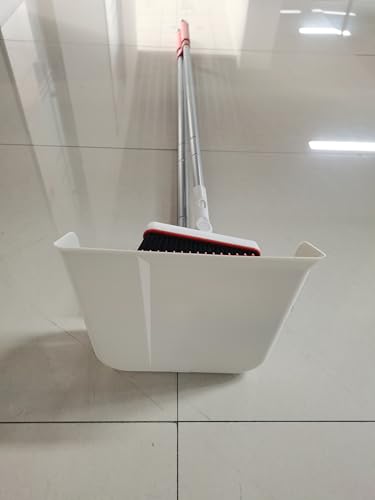 JEHONN Broom and Dustpan Set for Home, Long Handle Lightweight 180 Degree Rotating Broom Set Indoor, Upright Standing Dust Pan with Comb Teeth, Store Sweep Set for Room Kitchen Office (Grey & Red)