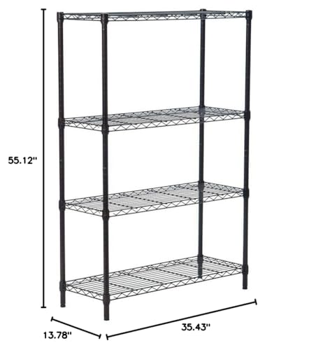 Guangshuohui 4-Tier Standing Shelving Plastic Coated Iron Units, Storage Shelf Display Rack for Laundry Bathroom Kitchen,35.43 x 13.78 x 55.12'' (4-Tier, Black)