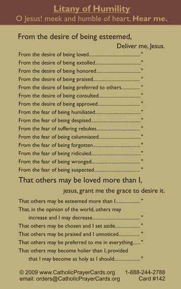 Litany of Humility 3 x 4 Inch LAMINATED Holy Card (5-pack) with Two Free Prayer Cards Included