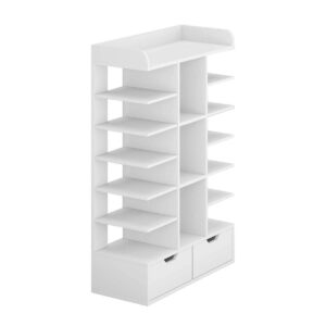 Waktavel Shoe Racks Bench Storage, White Wooden Shoe Storage Bench Organiser for Hallway Entryway (White 4 Tiers)