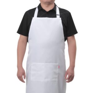 ALIPOBO Bib Aprons Set for Women and Men, Kitchen Chef Apron with 2 Pockets and 40" Long Ties, Plus Size Adjustable Apron and Hat for Cooking - 32" x 28" - White