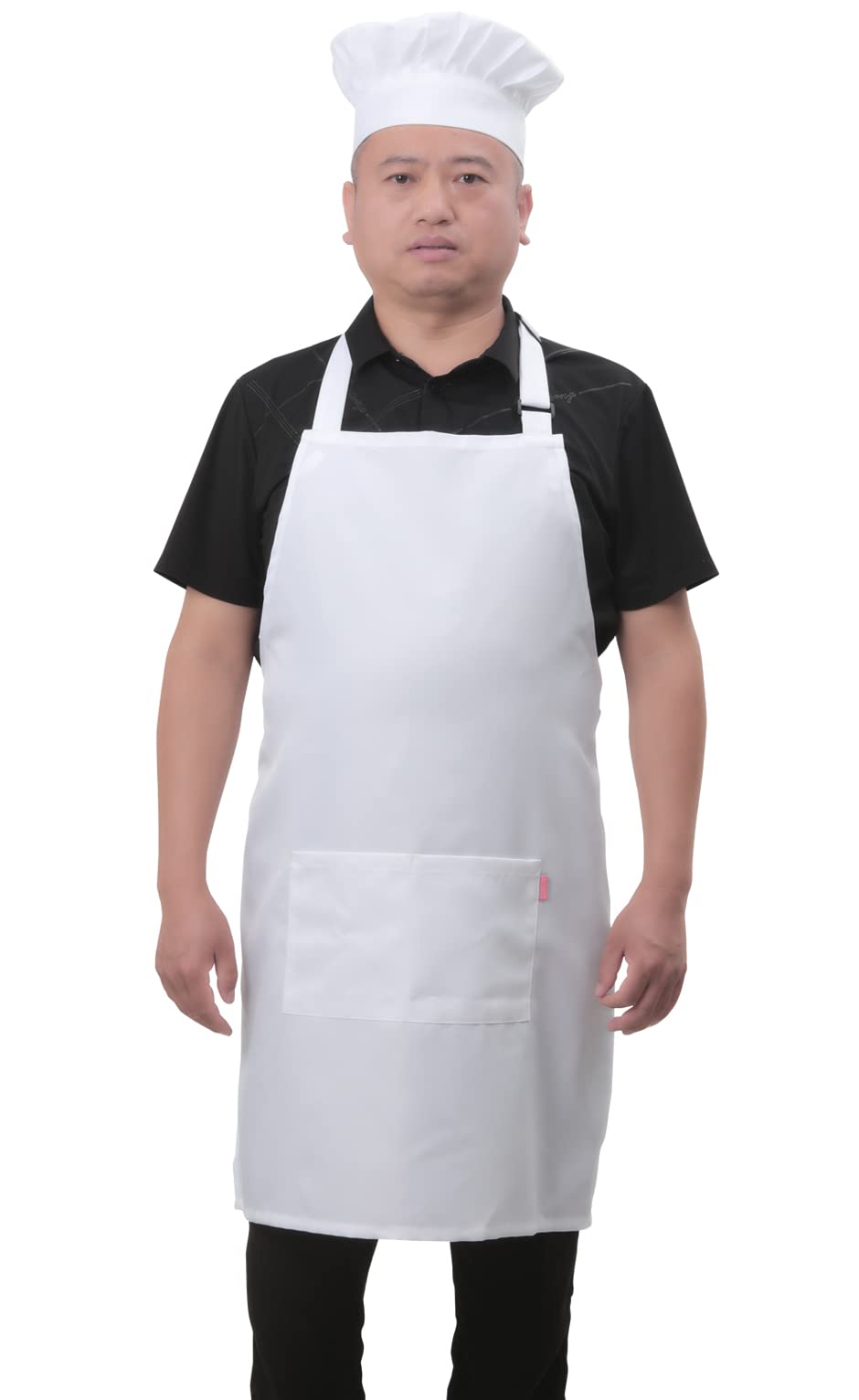 ALIPOBO Bib Aprons Set for Women and Men, Kitchen Chef Apron with 2 Pockets and 40" Long Ties, Plus Size Adjustable Apron and Hat for Cooking - 32" x 28" - White