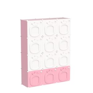 MAGINELS Kids Wardrobe Closet,Baby Closet Cabinet with Door.Baby Girls Closet Armoires Organizer for Bedroom.Two Open Hanging Children Costume Area and 8 Cube Stroage.Pink(42x14x56inch)