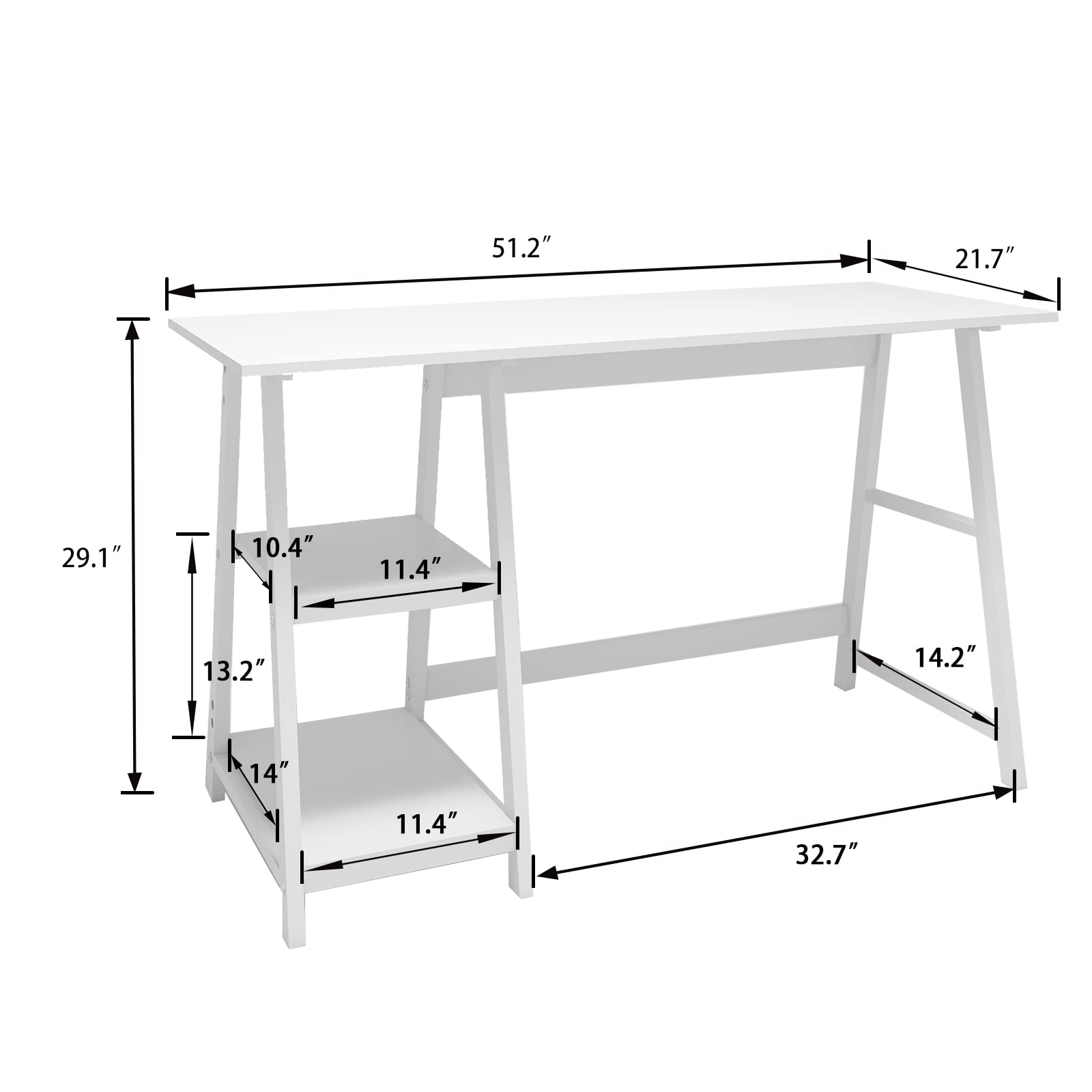 Natwind 51" White Desk with 2-Tier Storage Shelves,Home Office Computer Desk, Study Table for Kids Student Girls,Writing Desk,Modern Simple Basic Desk Workstation for Bedroom Home Office