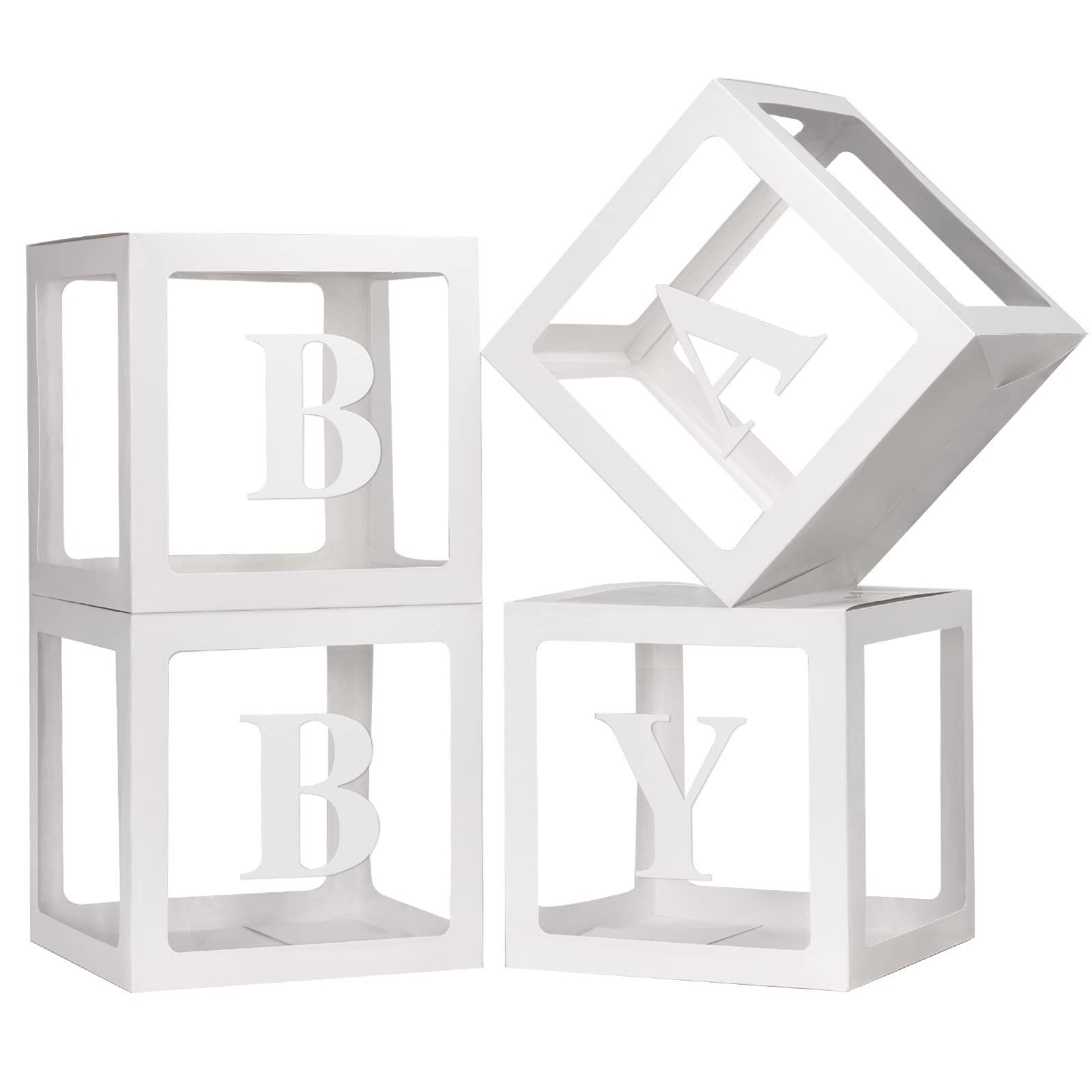 RUBFAC Baby Boxes with Letters for Baby Shower White Clear Block Box Transparent Balloon Boxes Birthday Party Decoration Gender Reveal Gift Box