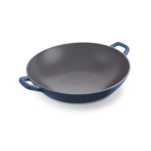 zakarian by dash 14” nonstick cast iron wok for restaurant quality stir fry, seafood, deep frying, and steaming - blue