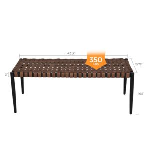 Grand patio Outdoor Bench Leather-Look Wicker Patio Seating Bench for Front Porch Backyard Park Outside Furniture Décor