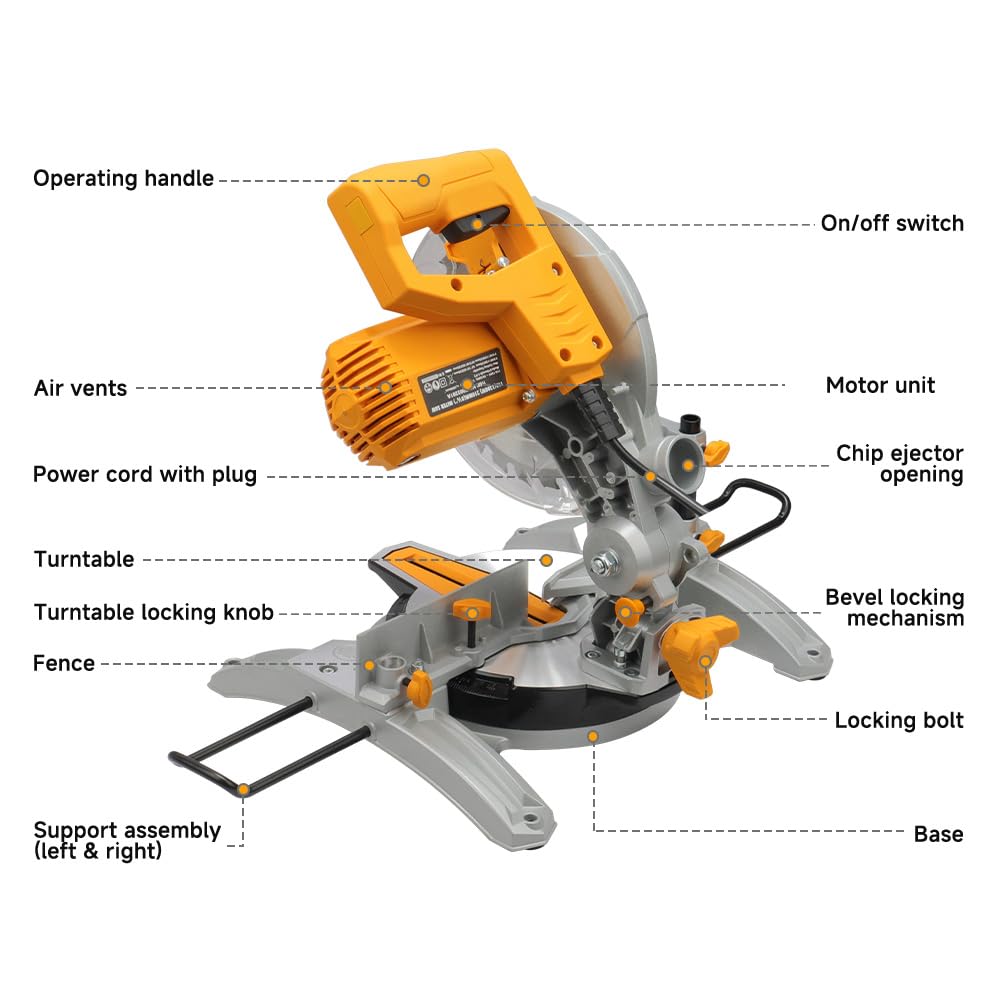 Hoteche Miter Saw 8-1/4-Inch Table Saw 11-Amp Single Bevel Compound Saw Chop Wood Circular Saw with Saw Blade