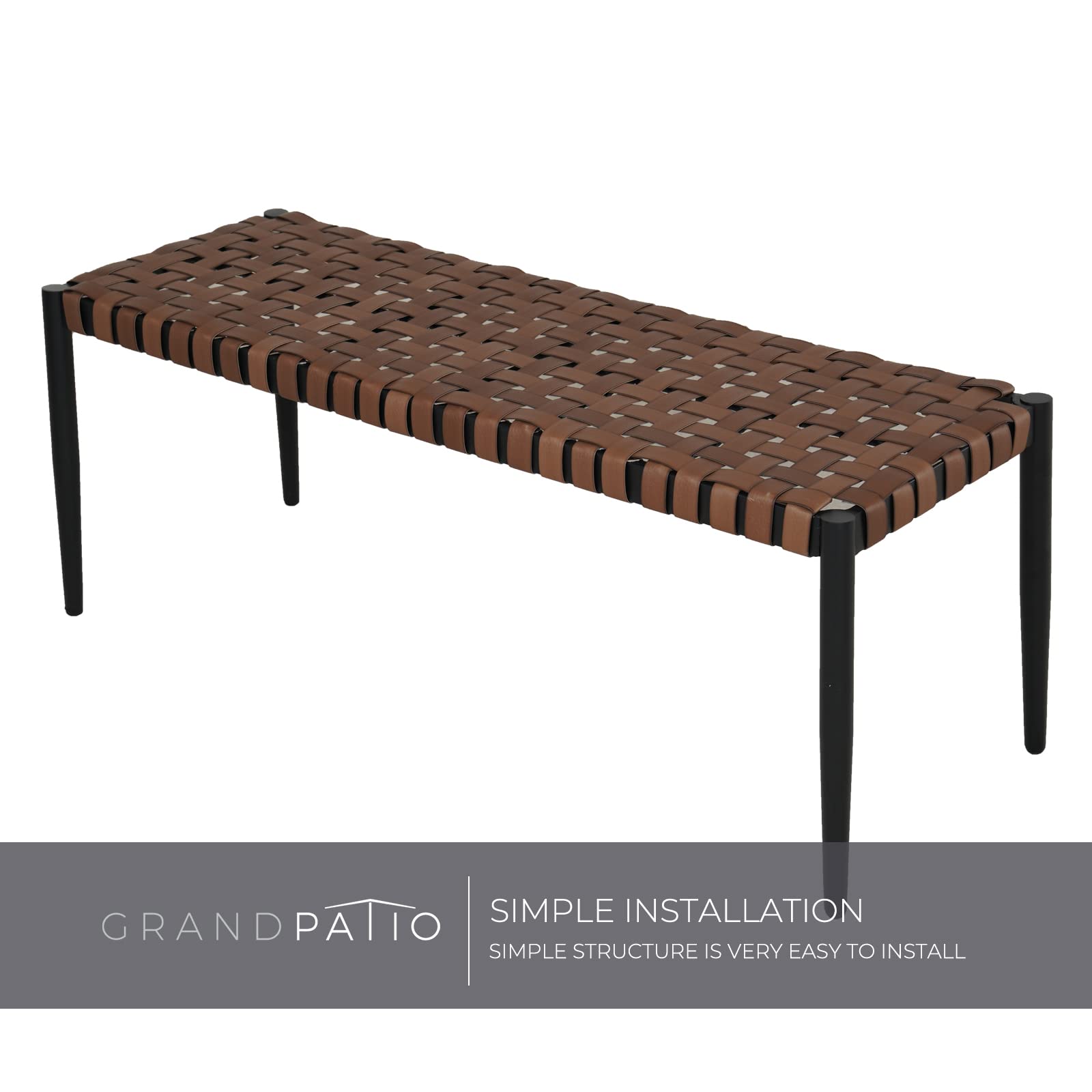 Grand patio Outdoor Bench Leather-Look Wicker Patio Seating Bench for Front Porch Backyard Park Outside Furniture Décor