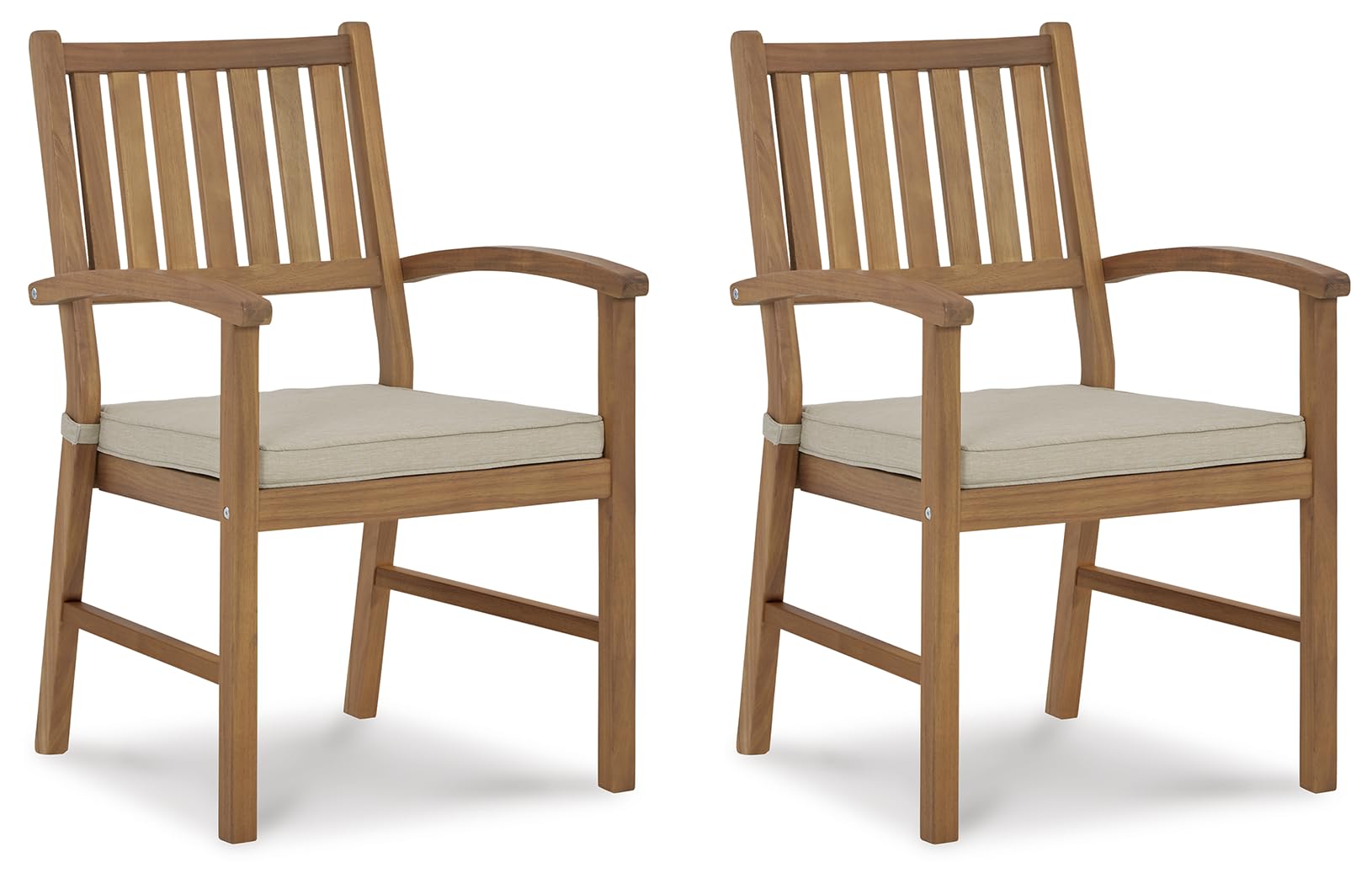 Signature Design by Ashley Janiyah Outdoor Acacia Wood Arm Chair & Cushion Set, 2 Count, Light Brown