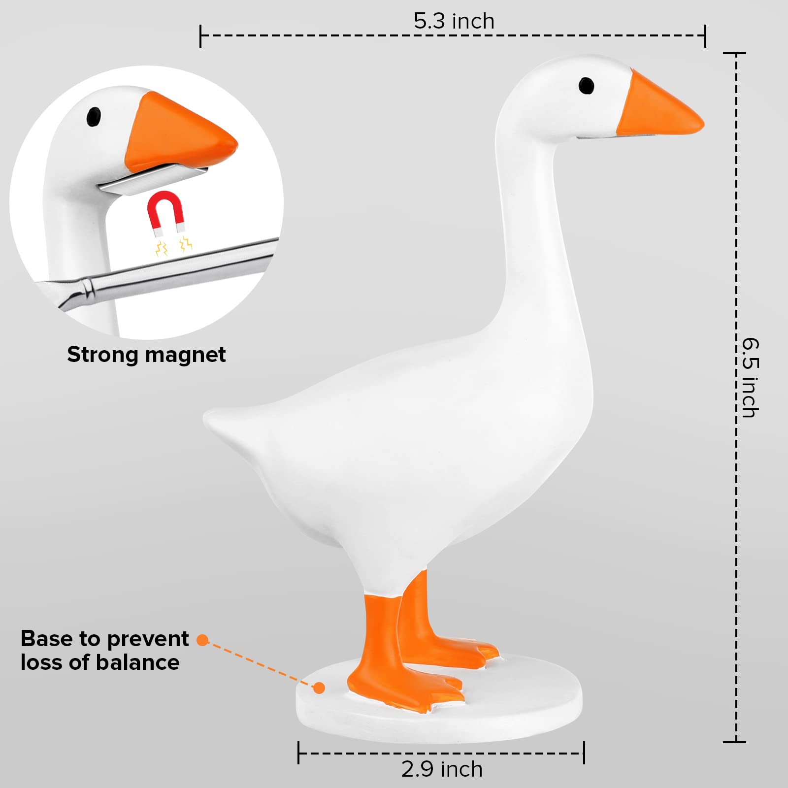 Leiormvses Magnetic Goose Duck Key Holder 1 Pcs, Room Decorations Cute Figurines Ornament Goose Merch Animal Statues for Home Decor Housewarming Gifts (White Base)